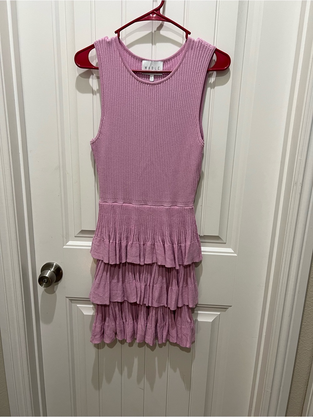 MARBLE women’s Light Pink Ribbed Tank Dress with Tiered Ruffles